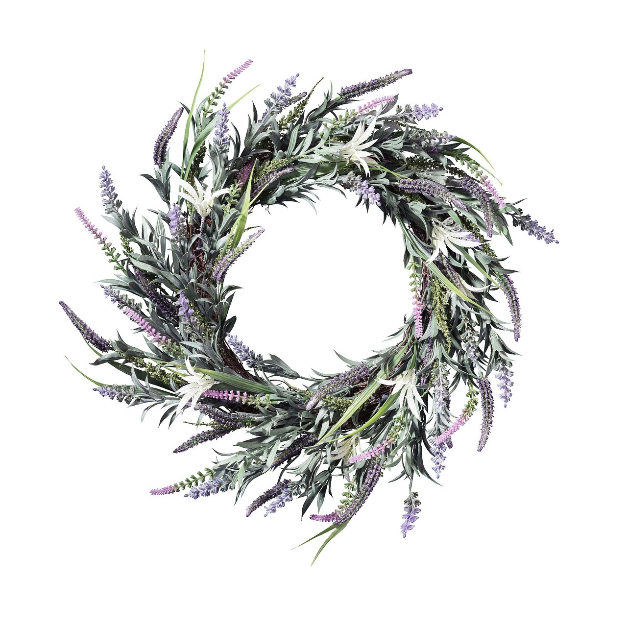 Haute Decor 24 Inch Round Grapevine Lavender Floral Wreath - Artificial Lavender Wreath for Front Door or Home Interior - Summer Wreath for Front Porch